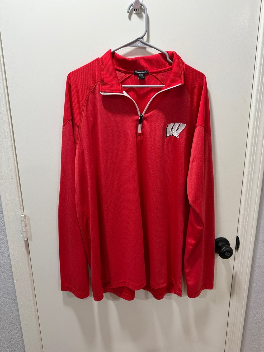 Champion Red Half-Zip Pullover with White 'W' Chest Logo